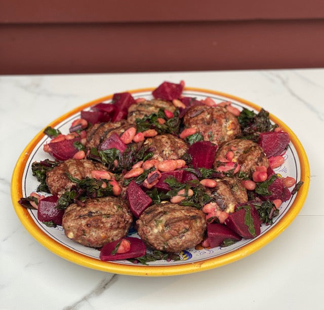 Lamb Sliders with Beets, Greens & Beans